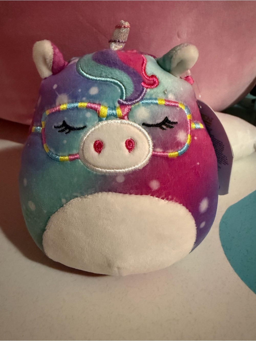 Kellytoy Rainbow Unicorn Kimia 5” w/ Glasses - Pink, Purple, Teal Squishmallow